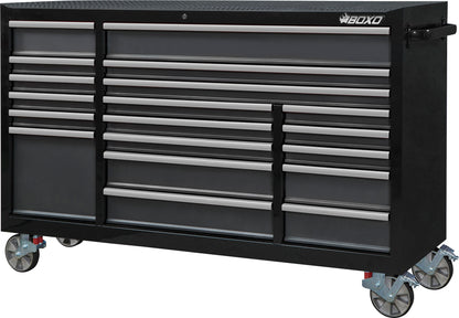 BOXO 72" 19 Drawer Triple Bank Roll Cabinet with Drawer Trim Pack - Black Body & Trim Colour Options