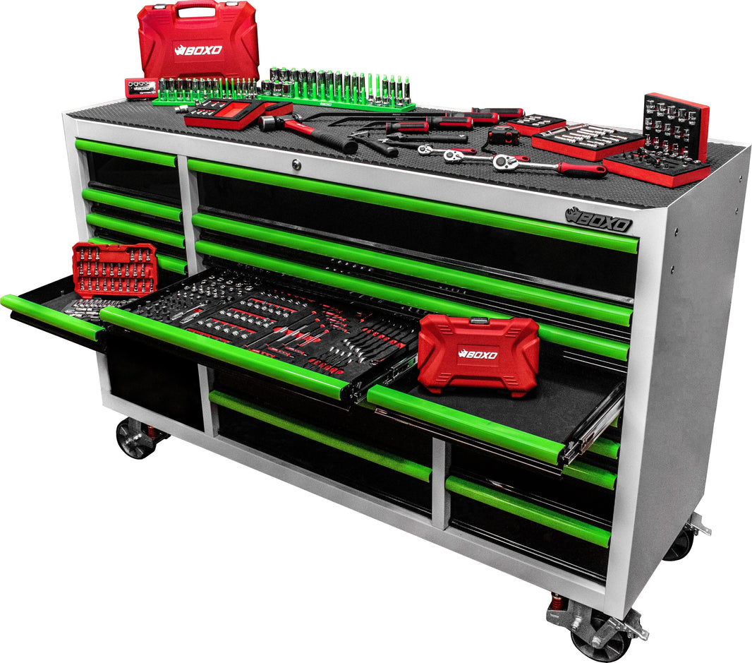 BOXO 72" 19 Drawer Triple Bank Roll Cabinet with Drawer Trim Pack - White Body & Trim Colour Options