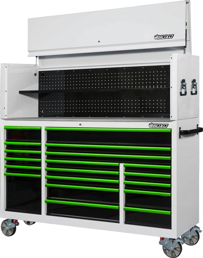 BOXO 72" 19 Drawer Roll Cabinet & Hutch with Drawer Trim Pack - White Body & Trim Colour Options