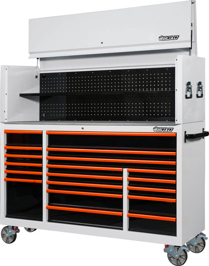 BOXO 72" 19 Drawer Roll Cabinet & Hutch with Drawer Trim Pack - White Body & Trim Colour Options