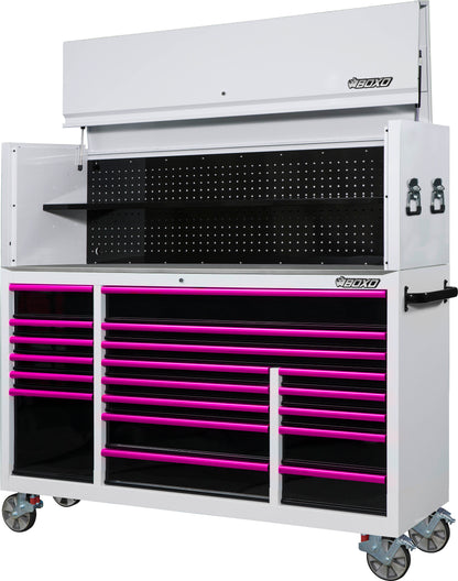 BOXO 72" 19 Drawer Roll Cabinet & Hutch with Drawer Trim Pack - White Body & Trim Colour Options