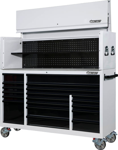 BOXO 72" 19 Drawer Roll Cabinet & Hutch with Drawer Trim Pack - White Body & Trim Colour Options