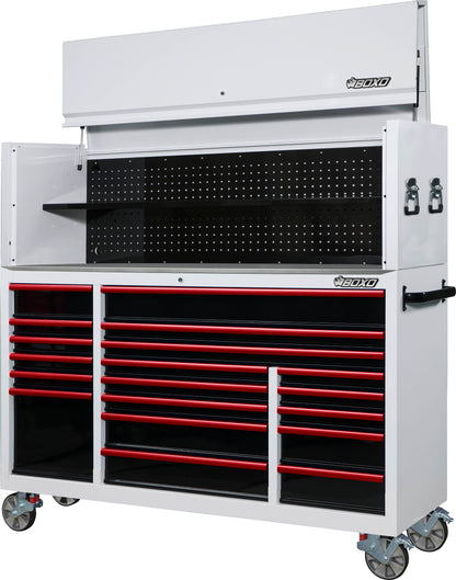 BOXO 72" 19 Drawer Roll Cabinet & Hutch with Drawer Trim Pack - White Body & Trim Colour Options