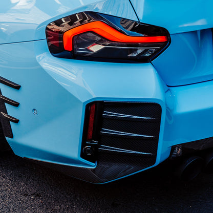 MHC+ BMW M2 G87 Performance Style Rear Rear Bumper Inserts In Pre Preg Gloss Carbon Fibre (G87)