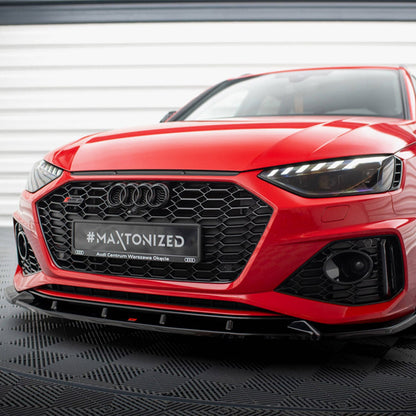 Maxton Design Audi RS4 V2 Front Splitter In Gloss Black (B9 Facelift)