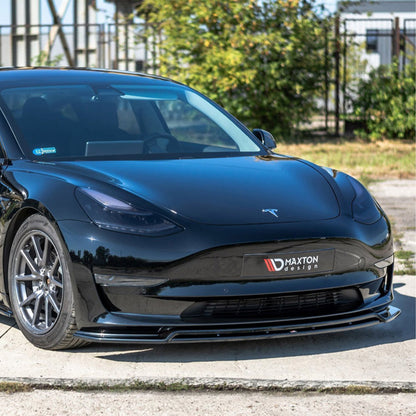 Maxton Design Tesla Model 3 V2 Front Splitter In Gloss Black (2017-2023)
