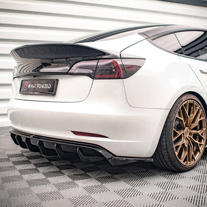 Maxton Design Tesla Model 3 V2 Rear Side Splitters In Gloss Black (2017-2023)