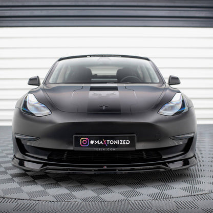 Maxton Design Tesla Model 3 V3 Front Splitter In Gloss Black (2017-2023)