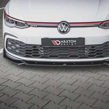 Maxton Design Volkswagen Golf GTI/R-Line V2 Front Splitter With Flaps In Gloss Black (Mk8)