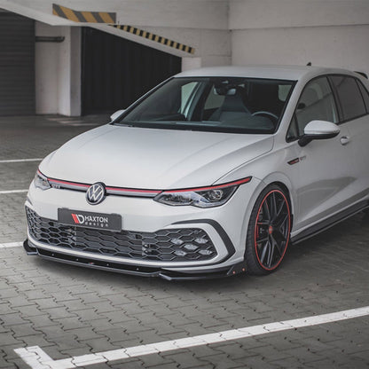 Maxton Design Volkswagen Golf GTI/R-Line V2 Front Splitter With Flaps In Gloss Black (Mk8)