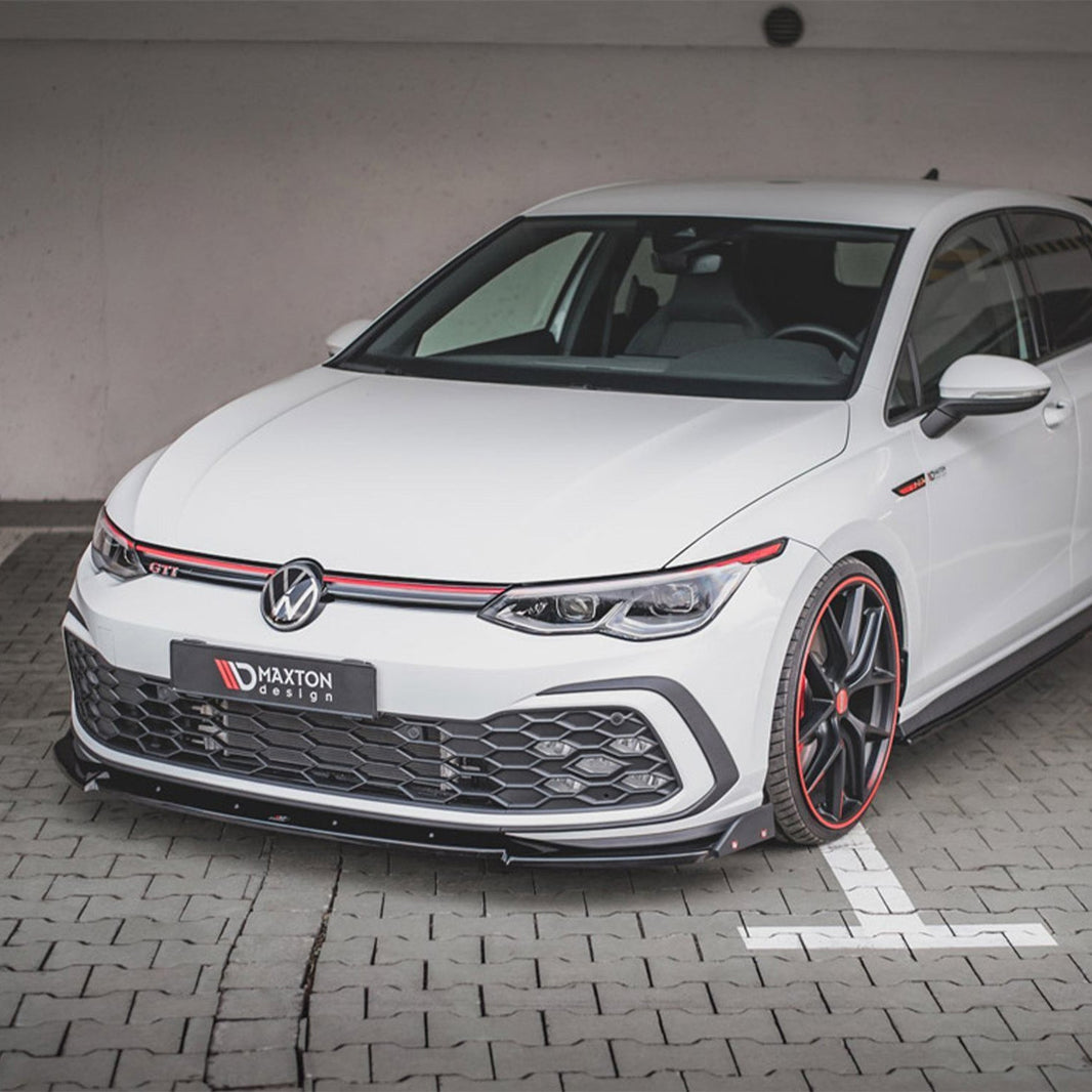 Maxton Design Volkswagen Golf GTI/R-Line V3 Front Splitter With Flaps In Gloss Black (Mk8)