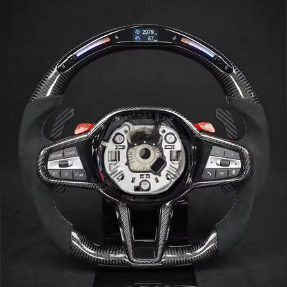 Aftermarket steering wheel fits any BMW with any button configuration, with or without heating and driver assist. BMW CS M4 G01 G02 G05 G06 G07 G30 G31 G32 G82 G42 G14 G20 G21 G80 G81 G22 G23 G26 X1 X3 X4 X5 X6 X3M X4M X5M X6M M3 M4 M5 M8 F90 F91 F92 F93
