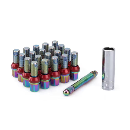 20PCS Steel Taper Cone Seat Wheel Lug Bolts Length 38mm M14*1.25 M14*1.5 thread bolts&sleeve+type dowel pin for Audi BMW VW