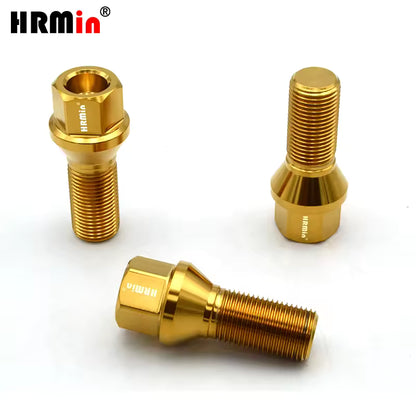HRMin Gr5 titanium wheel bolt BMW M12/M14x1.25/1.5x28-45mm with lock key JK cone seat