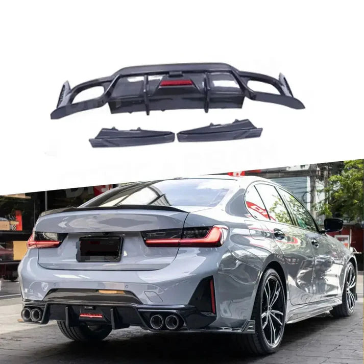 Dry Carbon Fiber or ABS Plastic LED Rear Diffuser for BMW G20 LCI M Sport 2023+