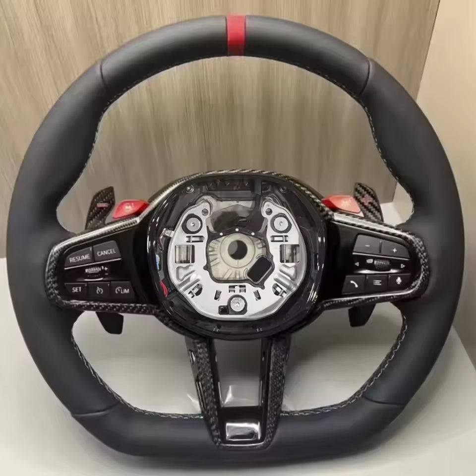 Aftermarket steering wheel fits any BMW with any button configuration, with or without heating and driver assist. BMW CS M4 G01 G02 G05 G06 G07 G30 G31 G32 G82 G42 G14 G20 G21 G80 G81 G22 G23 G26 X1 X3 X4 X5 X6 X3M X4M X5M X6M M3 M4 M5 M8 F90 F91 F92 F93