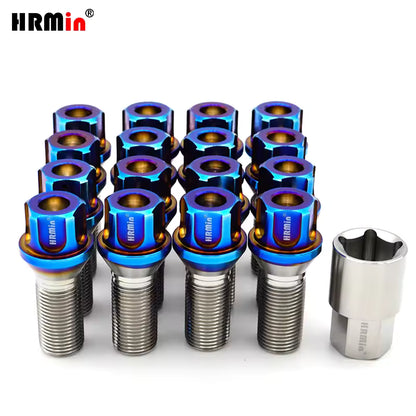 HRMin Gr5 titanium wheel bolt BMW M12/M14x1.25/1.5x28-45mm with lock key JK cone seat