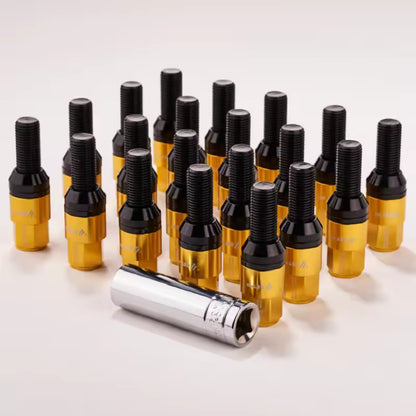 New20Psc Steel+Aluminium Alloy Taper Lug Bolt Cone Seat Wheel Bolts Lug Nuts With Caps M12*1.5 M14*1.25 M14*1.5 For BMW