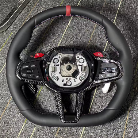 Aftermarket steering wheel fits any BMW with any button configuration, with or without heating and driver assist. BMW CS M4 G01 G02 G05 G06 G07 G30 G31 G32 G82 G42 G14 G20 G21 G80 G81 G22 G23 G26 X1 X3 X4 X5 X6 X3M X4M X5M X6M M3 M4 M5 M8 F90 F91 F92 F93