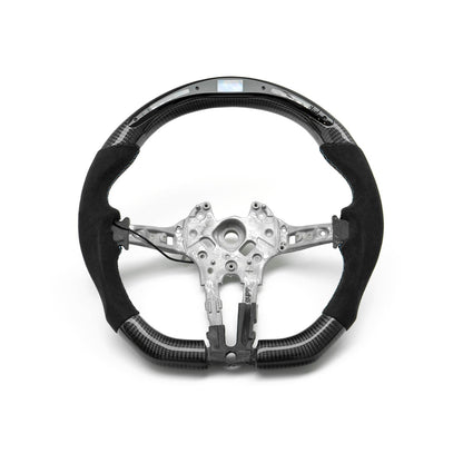 SHFT BMW F Series Flat Bottom Steering Wheel In Gloss Carbon Fibre & Alcantara With LED Race Display