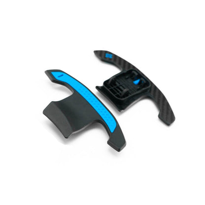 SHFT BMW G8X Style Automatic Paddle Shifters With Blue Details In Gloss Carbon Fibre (F Series & G Series)
