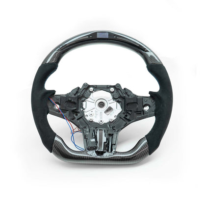 SHFT BMW G8X Flat Bottom Steering Wheel In Gloss Carbon Fibre & Alcantara With LED Display (G80 M3, G82 M4 & G87 M2)