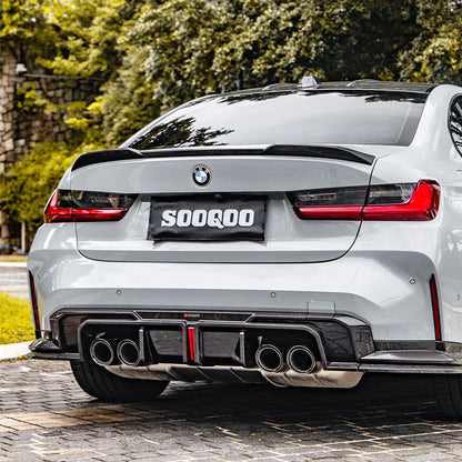 SOOQOO BMW M3 G80 G81 Type-A Prepreg Carbon Fiber Rear Diffuser Set With Brake Light