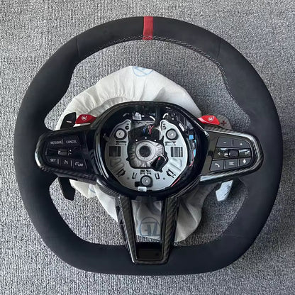 Aftermarket steering wheel fits any BMW with any button configuration, with or without heating and driver assist. BMW CS M4 G01 G02 G05 G06 G07 G30 G31 G32 G82 G42 G14 G20 G21 G80 G81 G22 G23 G26 X1 X3 X4 X5 X6 X3M X4M X5M X6M M3 M4 M5 M8 F90 F91 F92 F93