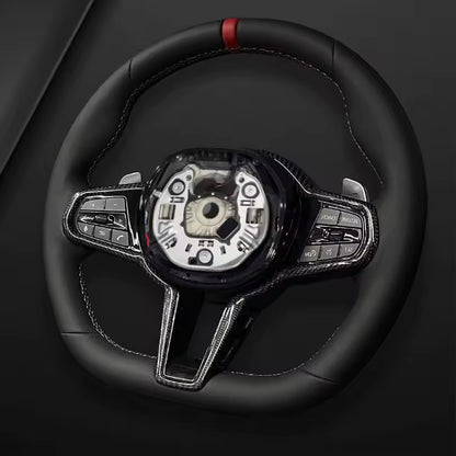 Aftermarket steering wheel fits any BMW with any button configuration, with or without heating and driver assist. BMW CS M4 G01 G02 G05 G06 G07 G30 G31 G32 G82 G42 G14 G20 G21 G80 G81 G22 G23 G26 X1 X3 X4 X5 X6 X3M X4M X5M X6M M3 M4 M5 M8 F90 F91 F92 F93