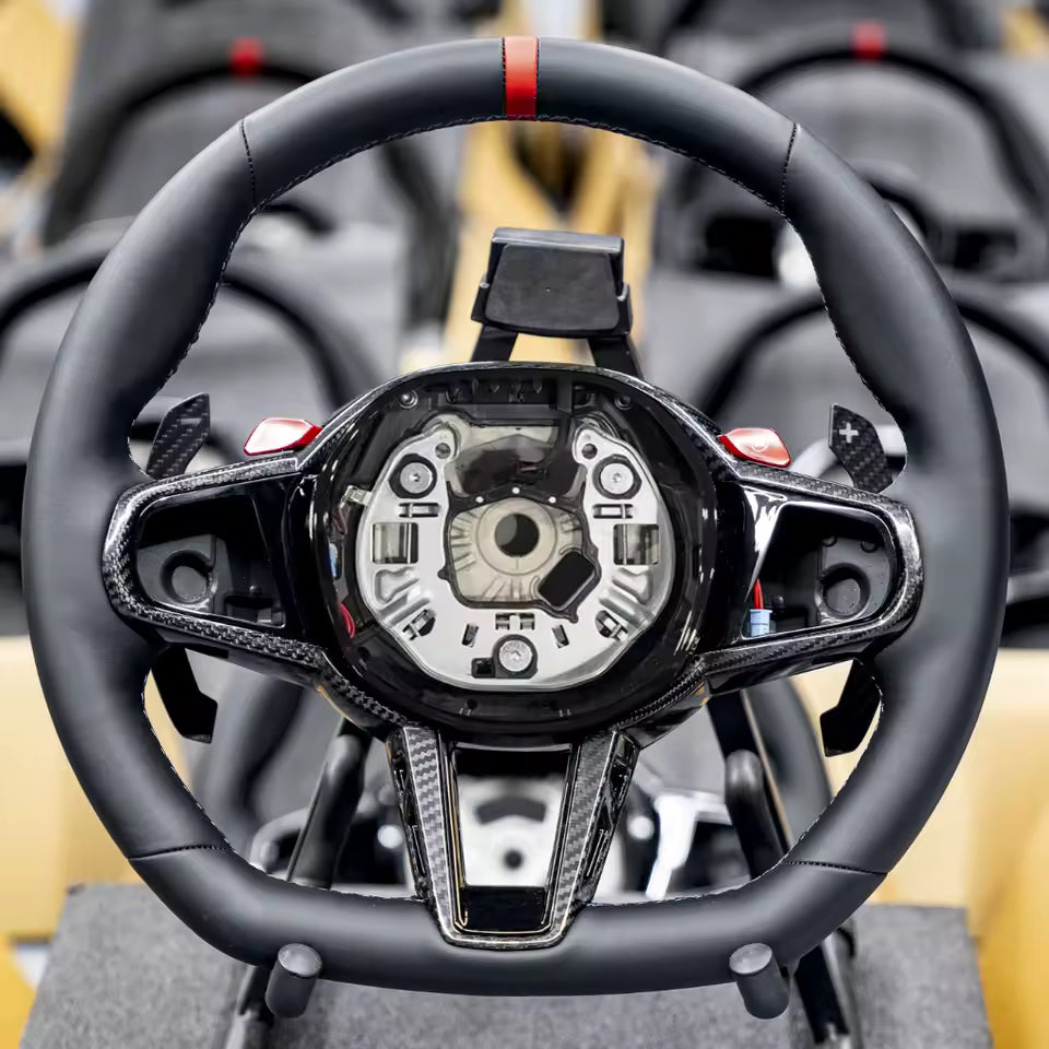 Aftermarket steering wheel fits any BMW with any button configuration, with or without heating and driver assist. BMW CS M4 G01 G02 G05 G06 G07 G30 G31 G32 G82 G42 G14 G20 G21 G80 G81 G22 G23 G26 X1 X3 X4 X5 X6 X3M X4M X5M X6M M3 M4 M5 M8 F90 F91 F92 F93