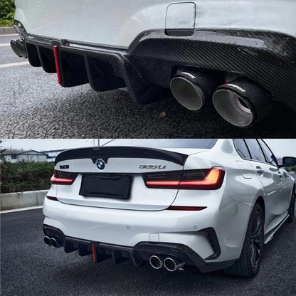 DTM Style 3 Piece Carbon Fiber Rear Diffuser for G20 M340i 2020+ BMW 3 Series W/ LED Light