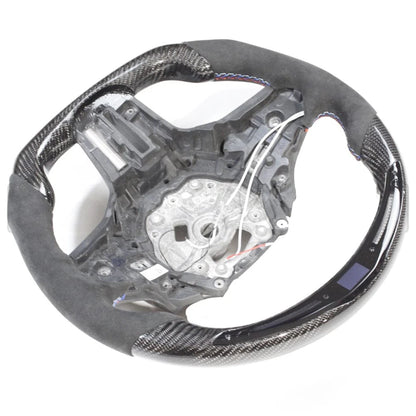 BMW Gxx M2,M3,M4 1,2,3,4 SERIES CARBON FIBRE / ALCANTARA LED FLAT BOTTOM STEERING WHEEL WITH HEATING