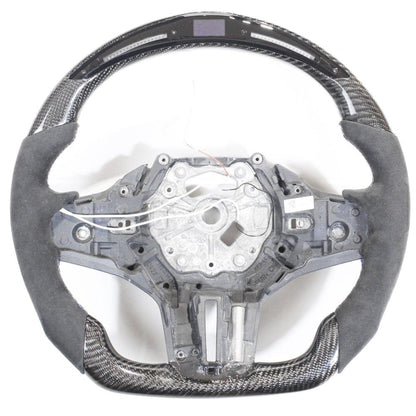 BMW Gxx M2,M3,M4 1,2,3,4 SERIES CARBON FIBRE / ALCANTARA LED FLAT BOTTOM STEERING WHEEL WITH HEATING