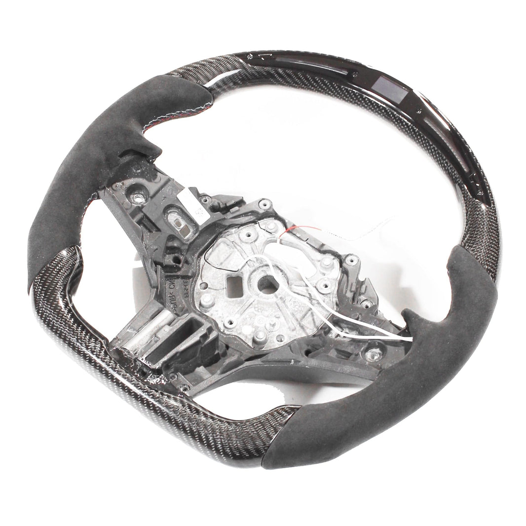 BMW Gxx M2,M3,M4 1,2,3,4 SERIES CARBON FIBRE / ALCANTARA LED FLAT BOTTOM STEERING WHEEL WITH HEATING
