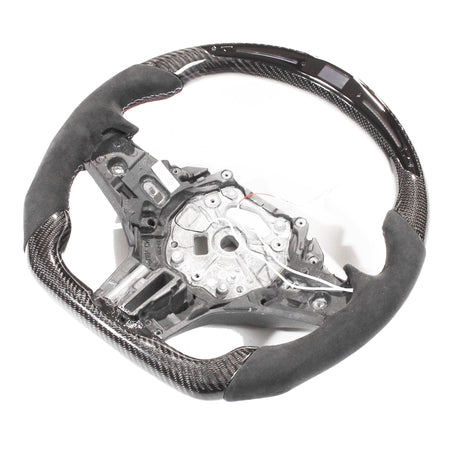 BMW Gxx M2,M3,M4 1,2,3,4 SERIES CARBON FIBRE / ALCANTARA LED FLAT BOTTOM STEERING WHEEL WITH HEATING