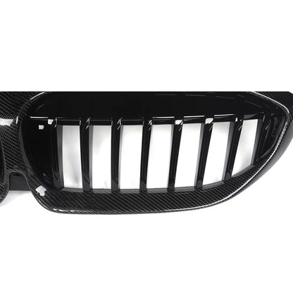 Carbon Fiber Single Slat Front Grille For G20 / G28 BMW 3 Series 330i M340i Pre LCI